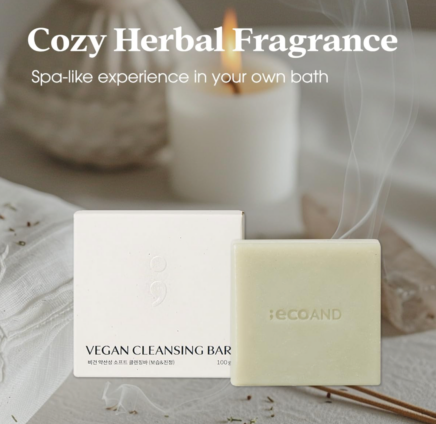 [ECO AND] Vegan pH Soft Bar Soap with Deep Cleansing Natural Herbal Ingredients, Face and Body Wash, Low pH Balance, 3.5 oz